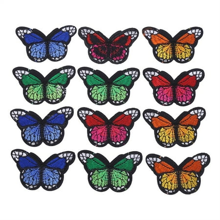 WALFRONT 12Pcs Embroidered Butterfly Badge Clothes Hat Bag Patches Sew Iron On Bag Clothing Applique Craft DIY Decoration