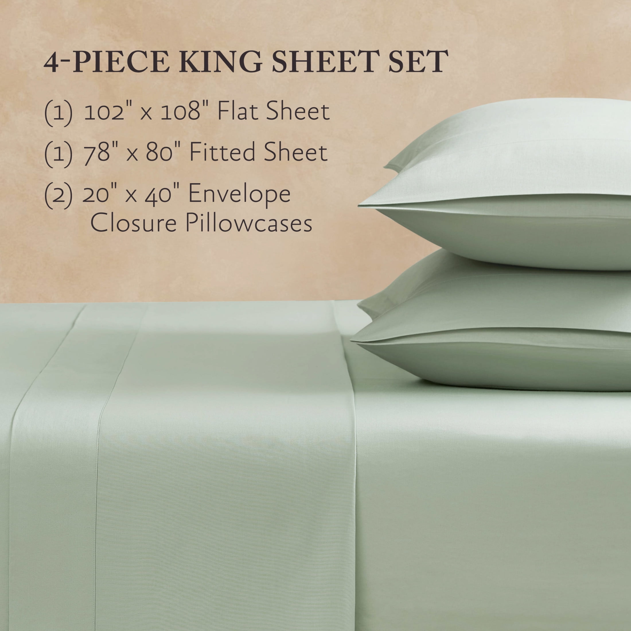 Jessica Simpson Blissful Dreams 4-Piece 100% Sateen Cotton Sheet Sets, King, Sea Foam Green