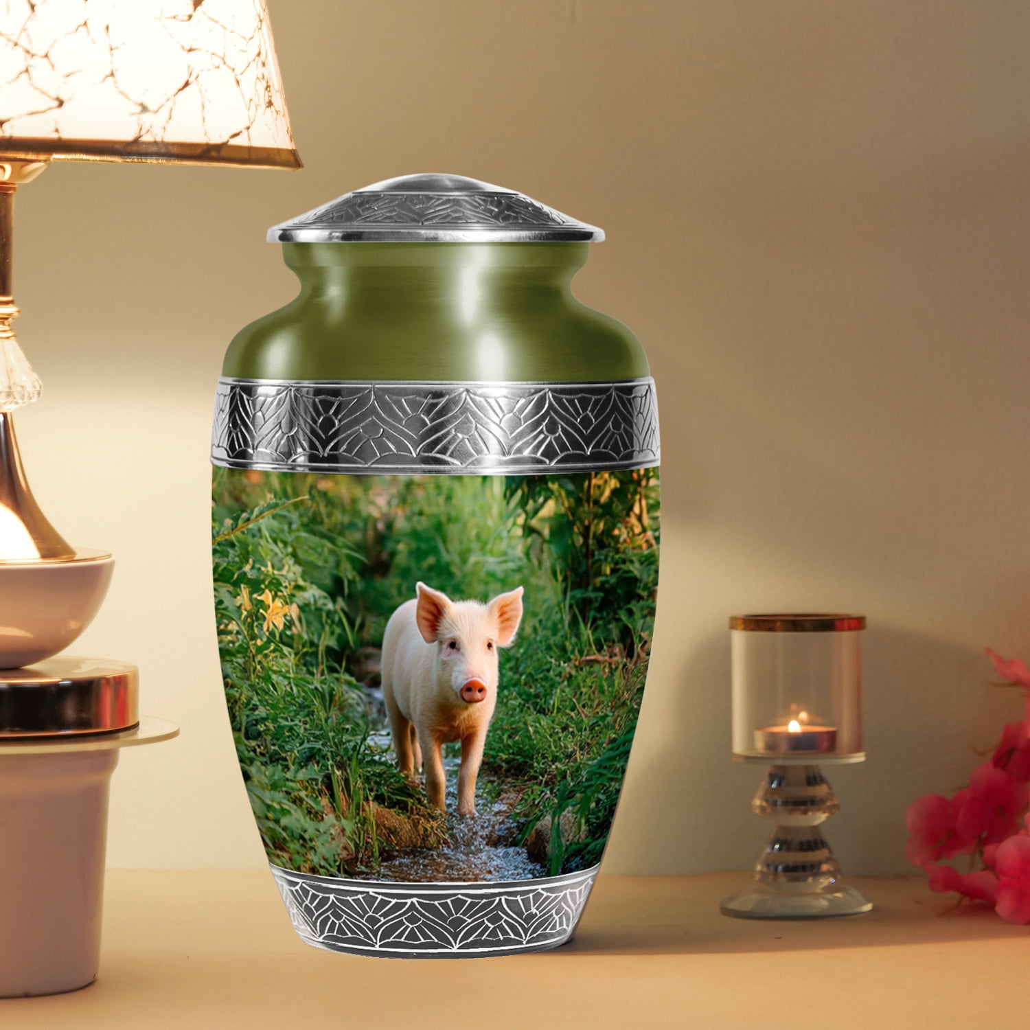 SABURIAL Pig Urn - Beautiful Funeral Urns For Human Ashes - Large Burial Urns For Men Ash - Memorial Urn For Human Remains - 10 Inch Large With Velvet Bag