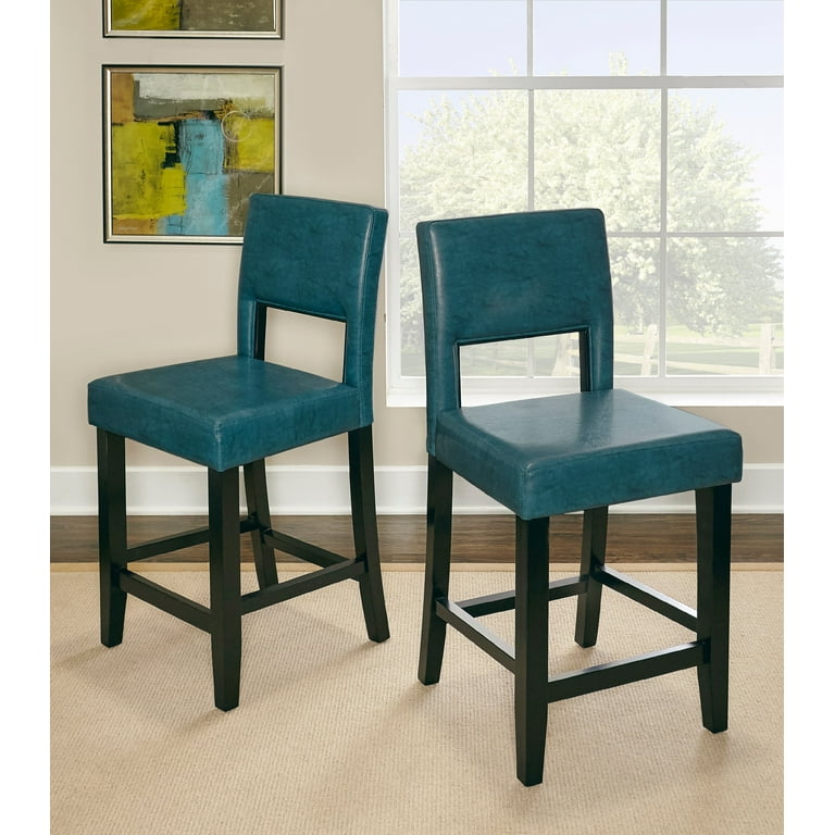 Linon Vega 24 Wooden Full Back Counter Stool Aegean Blue Faux Leather Walmart