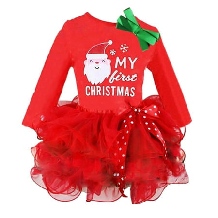 

Honeeladyy Winter Baby Girls Toddlers Christmas Dresses Long Sleeve Lace Princess Gauze Dress Red Sales