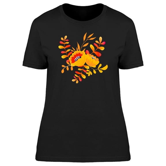 Orange Flowers Folk Style T-Shirt Women -Image by Shutterstock, Female Small
