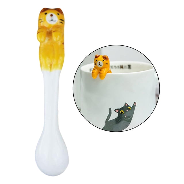 de azúcar de cerámica pequeña, de cerámica con de gato, para , en hogar, el más para los amante Gato naranja CUTICAT cuchara de café