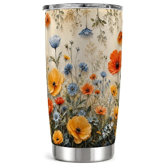 Poppy Wildflower Tumbler 20oz, Floral Tumbler, Stainless Steel Travel Cup