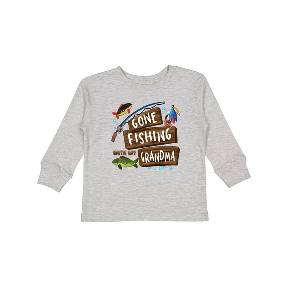 Inktastic Gone Fishing with My Grandma Boys or Girls Long Sleeve Toddler T-Shirt