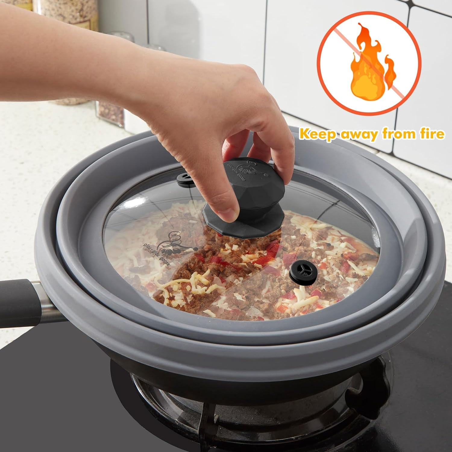 Microwave Splatter Cover Vented Glass Cover Splatter Guard Lid with Collapsible Silicone for Food as Pot Cover Plate Cover 10.5 inch for 6 7 8 9 10 inch Plate Bowl