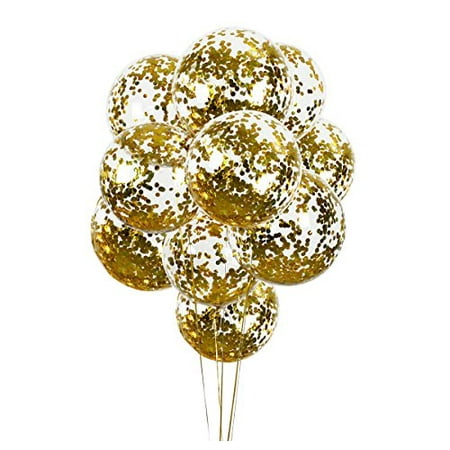 10 PCS Gold Confetti Balloons Clear Round 18 inch Wedding, Birthday, Proposal Glitter Decoration