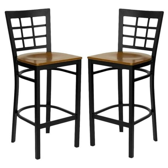 Home Square Hercules 31" Back Metal Bar Stool in Cherry - Set of 2