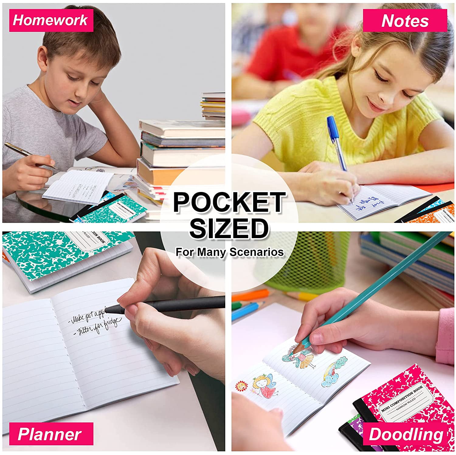 feela Mini Composition Notebook, Cute 30 Pack 5 Pastel Colors Narrow Ruled Mini Composition Books Bulk, Small Pocket Marble Journal Notebooks for Students College, Pocket Size 4.5 x 3.25 in