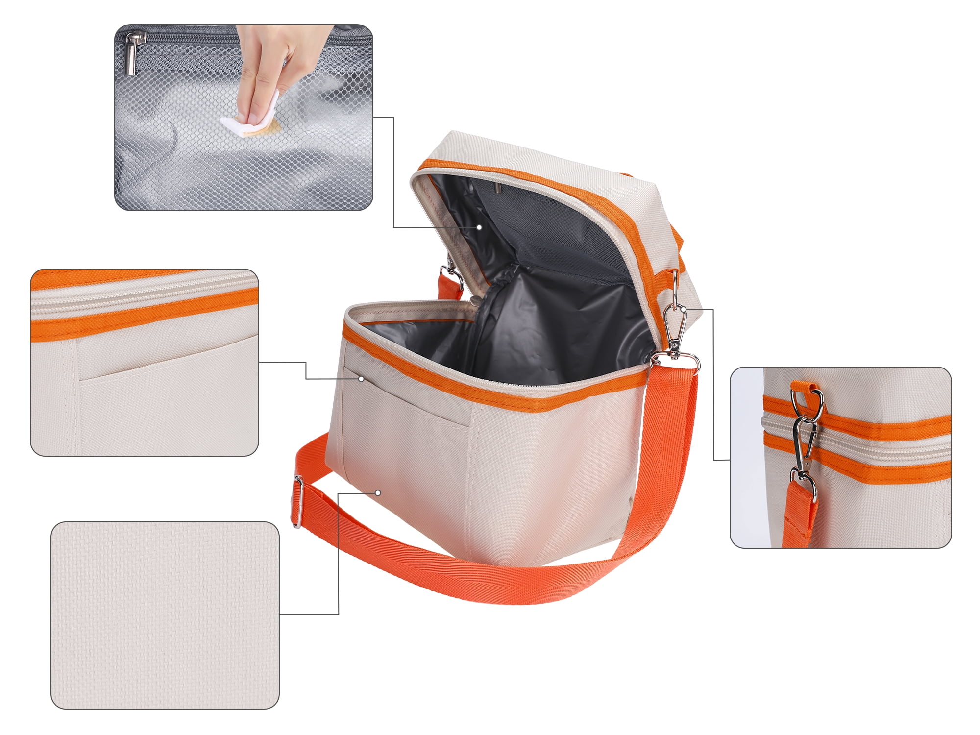 Unique Bargains Insulated Leakproof Lunch Bag for Work, Picnic White 8.3*5.1*7.1in