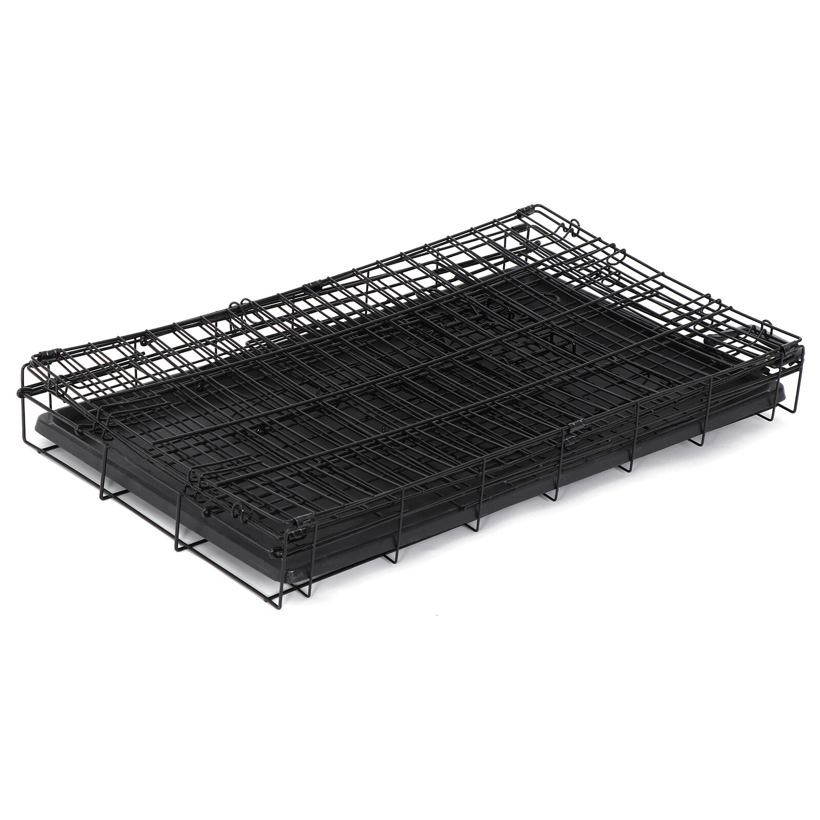 LINJH Durable Folding Metal Dog Crate Double Doors Pet Dog Crates Black Dog Cage 30"