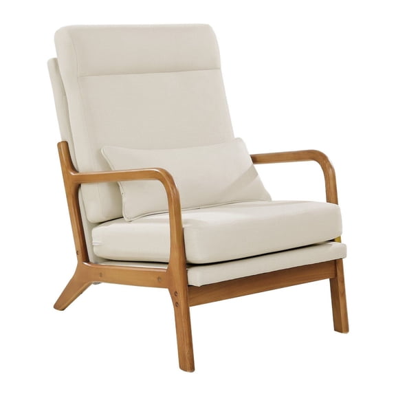 Accent Chair, Mid Century Modern Armchair - Solid Wood Frame, Linen Upholstery, 5.3" Cushion - Living Room, Bedroom Leisure Chair