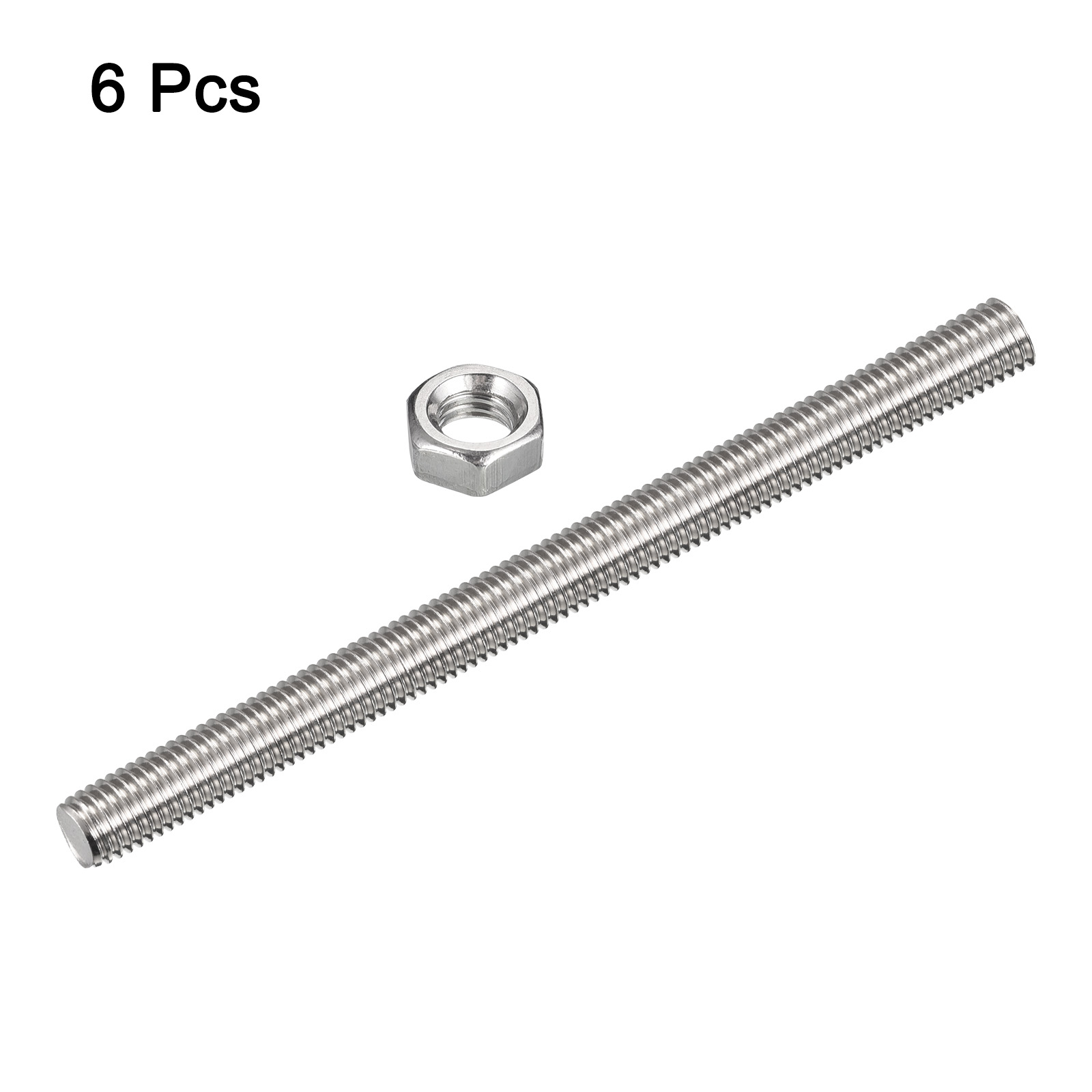 Uxcell 6Pack M12 x 200mm Fully Threaded Rod w 6Pack Hex Nuts, 1.75mm Pitch 304 Stainless Steel Right Hand Threaded Rod