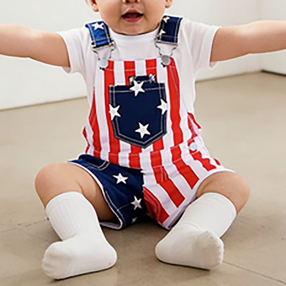 ATOGUTA Boys Short Overalls Kids Summer Straps 4th of July Jumpsuits Jeans Shortalls Size 1T-5T, Red