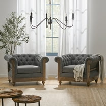 Noble House Petes Fabric Chesterfield Tufted Club Chair, Set of 2, Charcoal