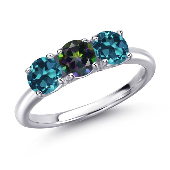 Gem Stone King 925 Sterling Silver Green Mystic Topaz and London Blue Topaz Engagement Ring for Women | 1.95 Cttw | Round 5MM | Gemstone November Birthstone | Size 8