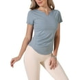 thumbnail image 4 of Elastic Workout Tops for Women Short Sleeve Running Gym Athletic Shirts Crewneck Quick Dry Tshirts M Grey Blue, 4 of 6
