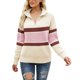 thumbnail image 4 of Gibobby Sueter para mujer invierno punto Suéter de punto con cuello para mujer, suéter de yardas grandes, suéter de punto con bloqueo de Color a rayas de moda(B,G), 4 of 5