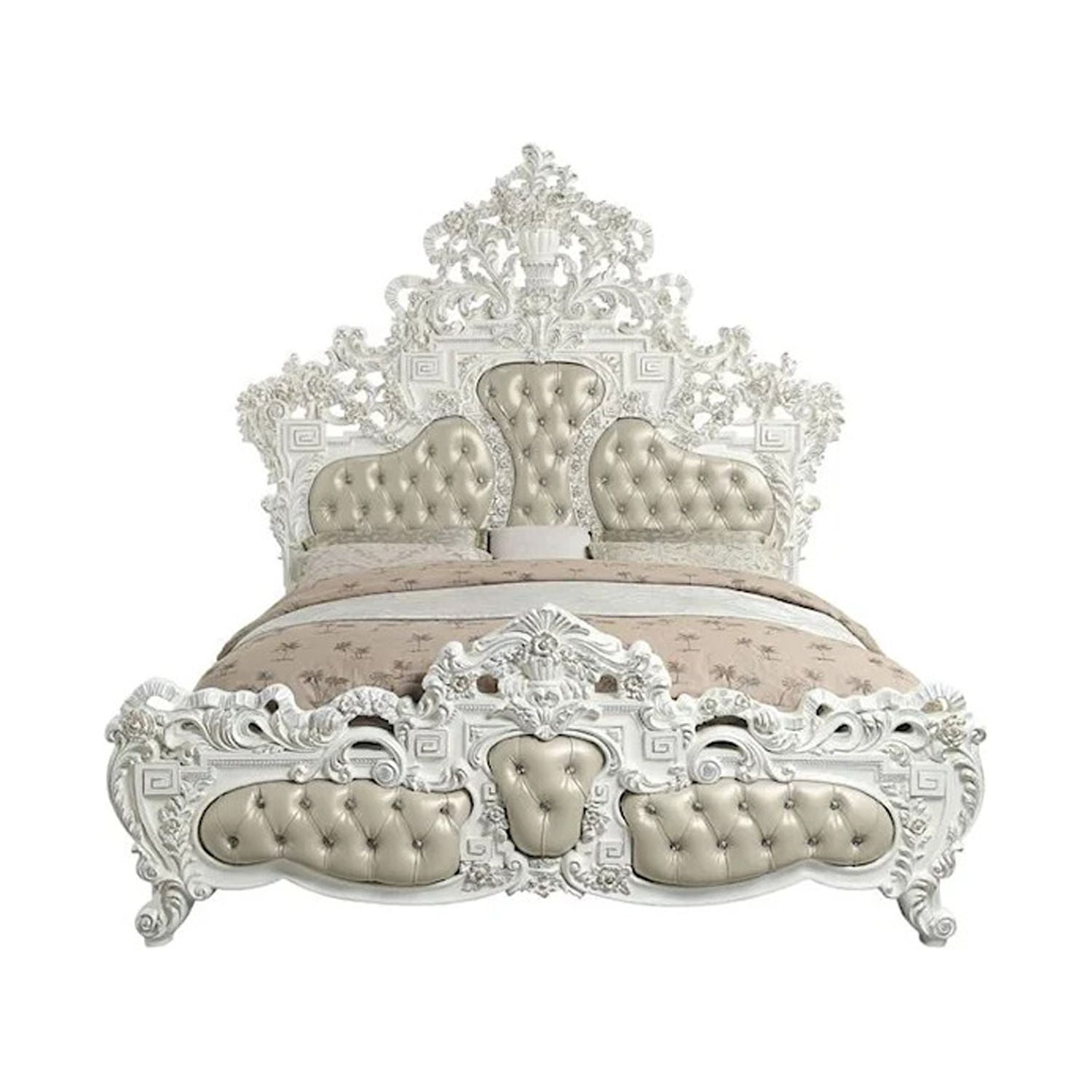 ACME Valkyrie EK Bed, Synthetic Leather & Antique Platinum Finish