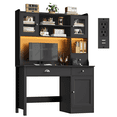 thumbnail image 7 of Homfa Executive Desk with Hutch & Power Outlets & LED Lights, Wood Writing Study Table, Home Office Computer Desk with Adjustable Shelves and Drawers, Black, 7 of 7
