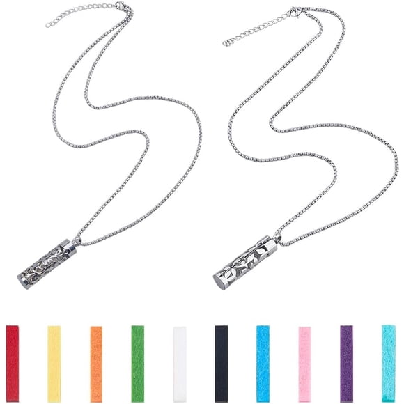 2 collares difusores de acero inoxidable 316 con medallón de aromaterapia y colgante de aceite esencial con 10 almohadillas de repuesto.