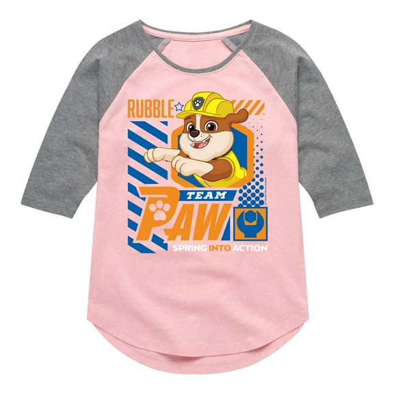 Paw Patrol - Team Paw Rubble - Toddler & Youth Girls Raglan Graphic T-Shirt