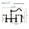 thumbnail image 5 of Akicon Two-Handles Bridge Kitchen Faucet with Side Sprayer 8-3/8 Inch High Arc Matte Black Matte, 5 of 5