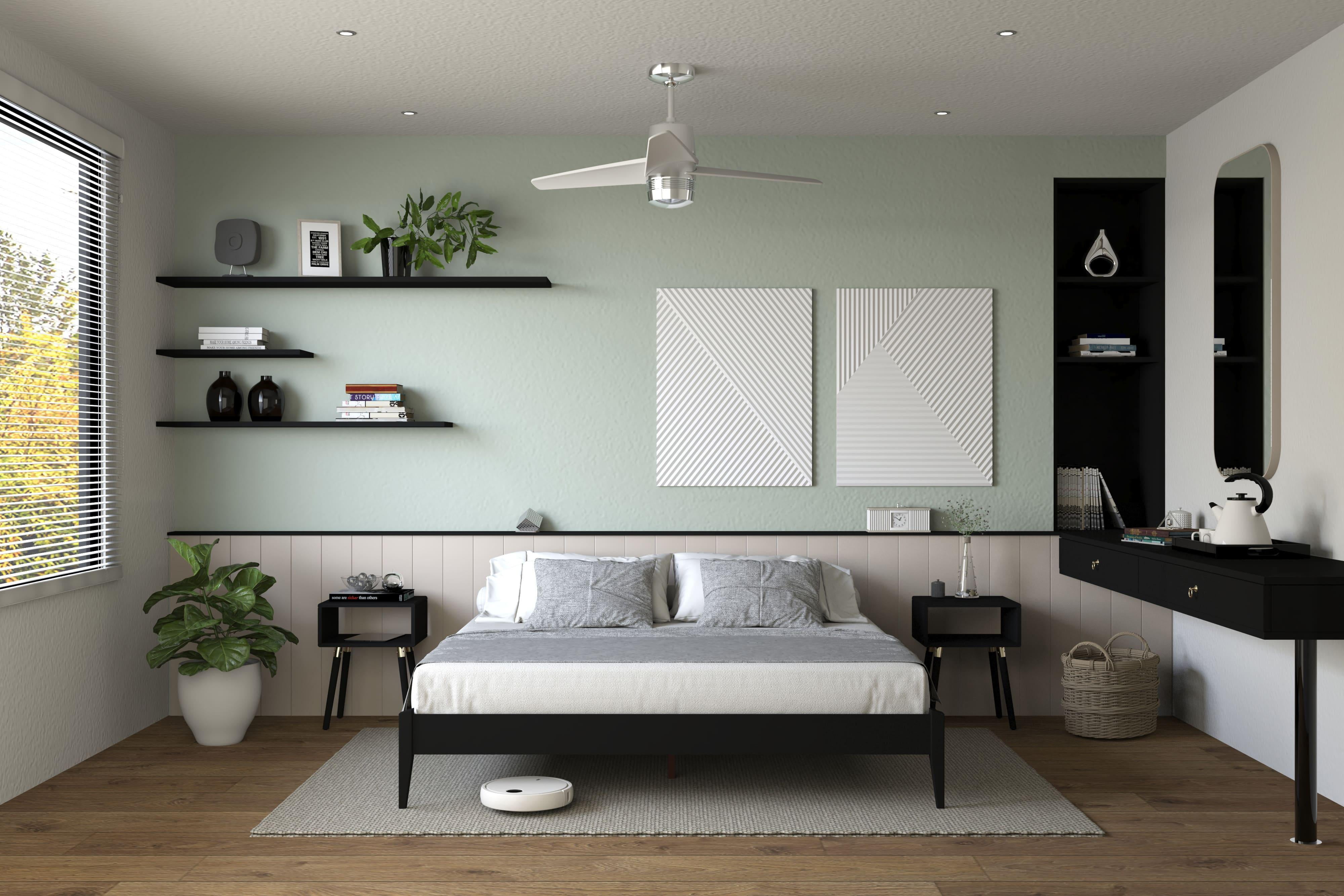 Keelin 15" King Size Platform Bed Frame, Modern, Solid Wood Bed, Ivory Black