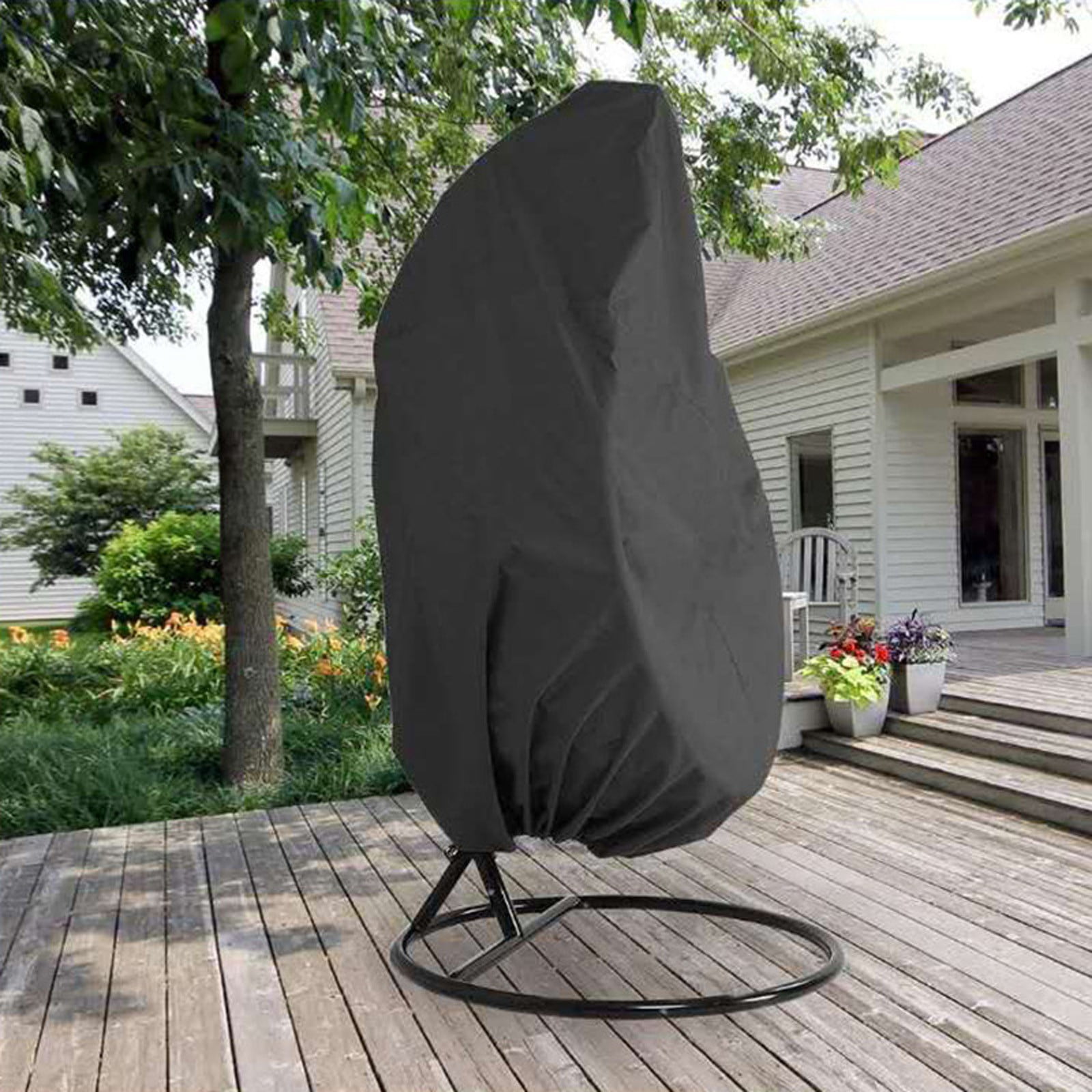 Hanging Chair Cover Outdoor Furniture Protector Oxford Fabric Rain Snow Sun Shield for Patio Garden Balcony Rocking Swing Chair with Drawstring Easy Install