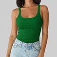 thumbnail image 5 of Women Spaghetti Strap Scoop Neck Ribbed Tank Tops Slim Fitted Cotton Camisole Basic Sleeveless Layering Shirts Green M, 5 of 6