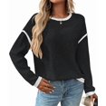 thumbnail image 3 of Female Fashion Crewneck Pullover Sweater Casual Color Block Ribbed Knit Tops Loose Fall Tops Black & Gray L, 3 of 9