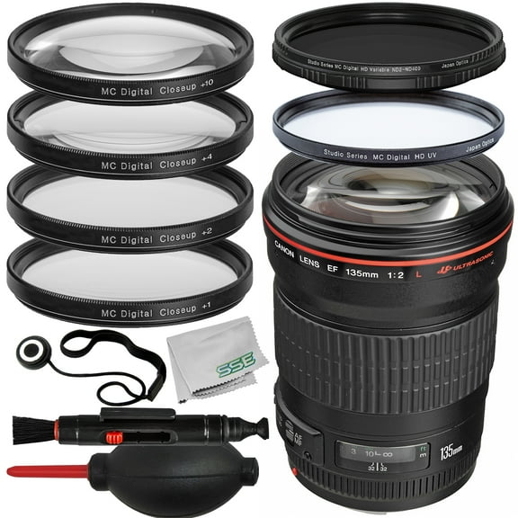 Canon EF 135mm f/2L USM Lens with Essential Accessory Bundle: Variable Neutral Density Filter (ND2 - ND400), 4PC Macro Close-Up Filter Kit, Professional UV (Ultraviolet) Filter & More