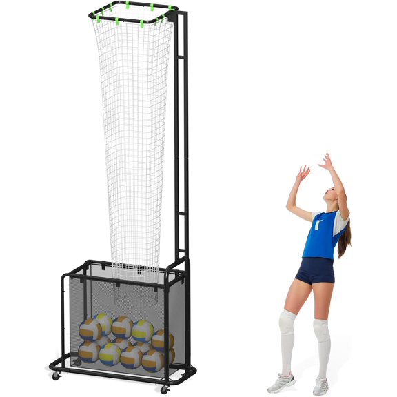 Volleyball Setter Training Equipment, Setting Trainer Net with Target Hoop, 5 Angles Adjustable, Height Adjustable for Serving Spiking Drills System with Ball Collection Bag
