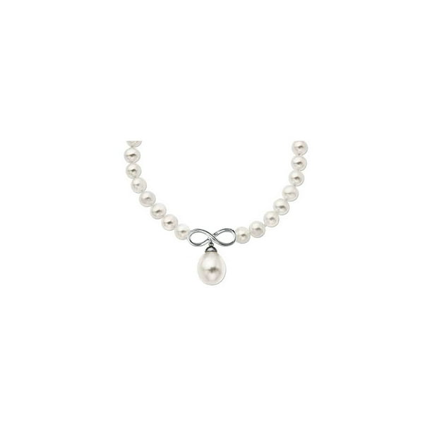 8MM Collier de Perles de Mère avec le Symbole de l'Infini en Argent Sterling 925 17 Pouces