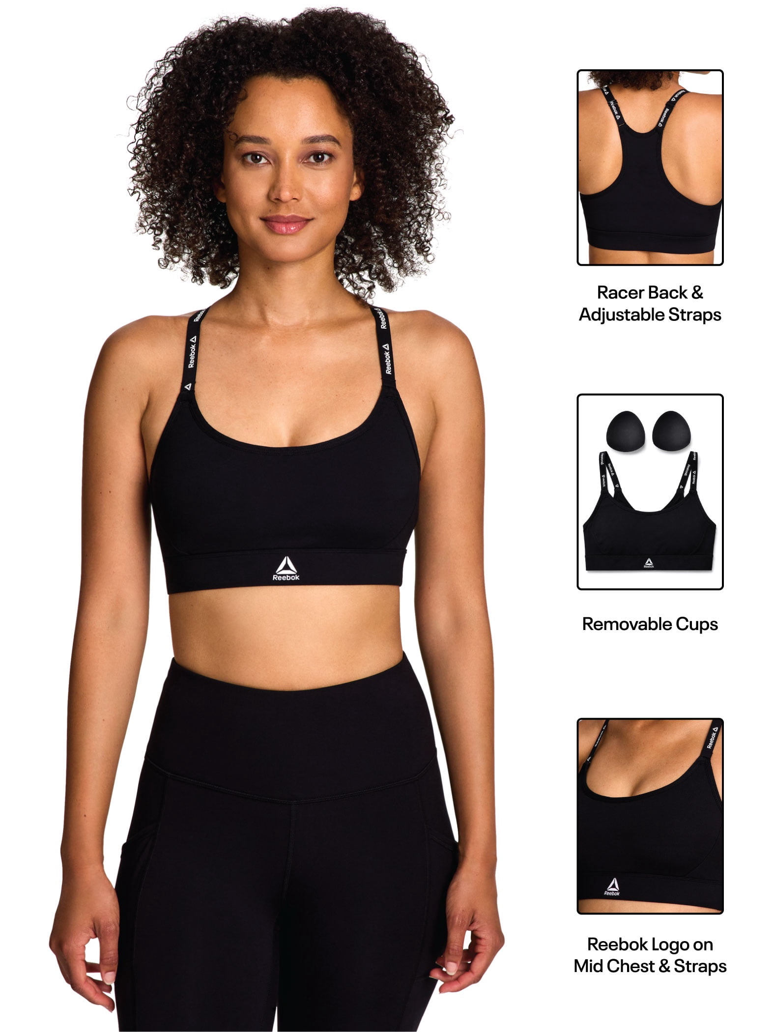 Reebok Women's and Women's Plus Low Impact Favorite Bra with Removable Cups, Sizes XS-4X