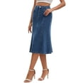 thumbnail image 4 of INSPIRE CHIC Women's Midi Jean Skirt High Waisted A-Line Fishtail Casual Denim Skirts M Blue, 4 of 6