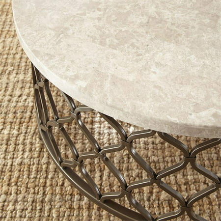 Bronze Metal Base Coffee Table, White Stone Round Coffee Table