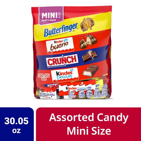 Butterfinger, Kinder Bueno, CRUNCH, and Kinder Chocolate, Assorted Candy Variety Pack, Mini Candy Bars, 30.05 oz