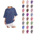 thumbnail image 1 of T-shirt Rayé pour Femmes 2026 Été Tendance Manches Courtes Col Rond Confortable Léger, 1 of 4
