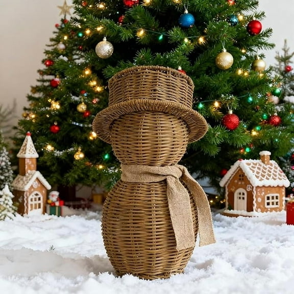 Japceit Woven Rattan Snowman Decor, Natural Twig Figure with Scarf, Vintage Winter Centerpiece for Table, Garden, Seasonal Display