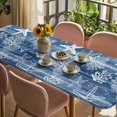 thumbnail image 3 of Navy Blue Coastal Table Cloths for 8 Foot Rectangle Tables, Summer Beach Nautical Starfish Coral Vintage Patio Waterproof Elastic Fitted Tablecloths, Washable Rectangular Table Cover for Camping, 3 of 8