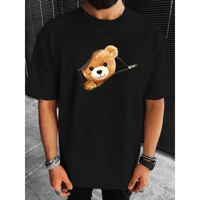 Manfinity Modomio Men T-Shirts Fit Crew Neck Short Sleeve Basic Tee Bear Casual Funny Summer Cotton