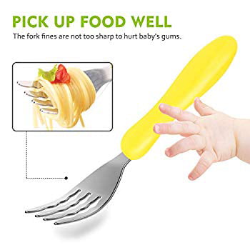 Zooawa Baby Spoon and Fork Set BPA Free Stainless Steel Toddler Utensils Kit with Carrying Case Child Training Feeding Spoons Cutlery Set Yellow