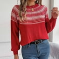 thumbnail image 2 of Lovskoo 2024 Sweaters for Women Long Sleeve Retro Contrasting Cable Knit Lantern Sleeve Pullover Sweater Top Red, 2 of 8