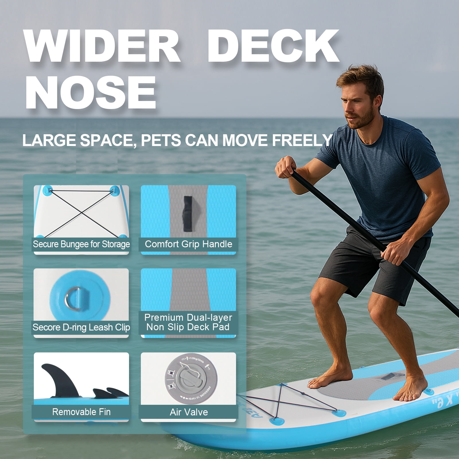 Inflatable Stand up Paddle Board for Youth and Adults, 9'9'' Premium PVC Non-Slip Deck Paddleboard Yoga Fishing Touring