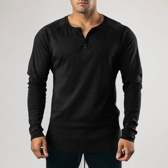 sageysalite henley Shirts for Men Long Sleeve Button Slim Fitted Lightweight Soft Comfy Fitness Sports Workout Tops