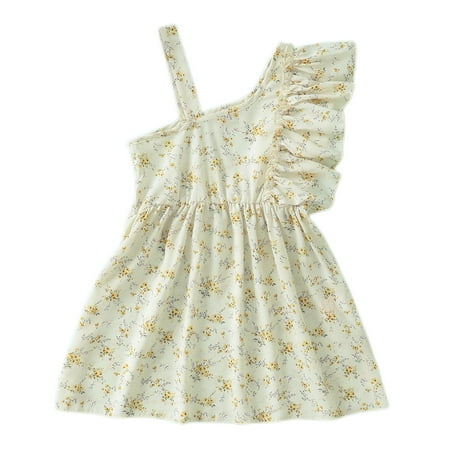 

12 Months Infant Baby Girl Clothes 24 Months Toddler Girls Summer Dress Sleeveless Dress One-shoulder Suspender Floral Dress