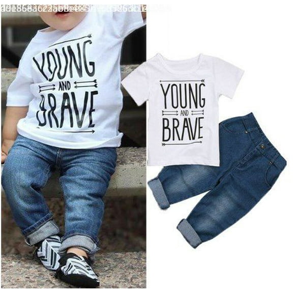 XIAXAIXU 2pcs Toddler Kids Baby Boy Clothes T-Shirts Tee Tops  Denim Pants Outfits Set