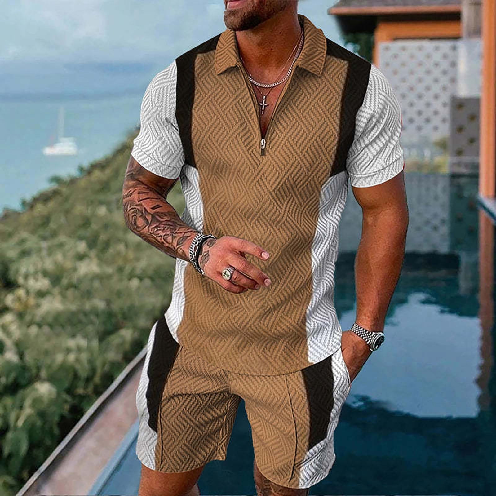 Vedolay Two Piece Short Outfit Mens Summer Outfit 2 Piece Set Shirts ...