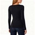 thumbnail image 4 of Stichou Long Sleeve Shirts for Women Lace V Neck Rib Knit Slim Fit Basic Tee Tops Casual T-Shirt Going Out Spring Fall Outfits Black S, 4 of 5